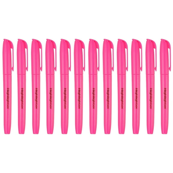 Pink Highlighter, 12 Pack High Lighters No Bleeds Highliters Pens Neon Clear View Bright Quick Dry Pocket Marker Pen Sticks Chisel Tip Cute for Books Office Adults Classroom