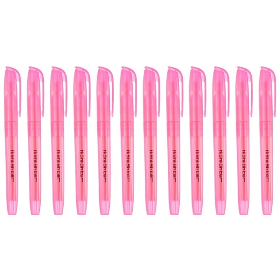 Pink Highlighter, 12Pack High Lighters No Bleeds Highliters Pens Neon Clear View Bright Quick Dry Pocket Marker Pen Sticks Chisel Tip Cute for Books Office Adults, Transparent