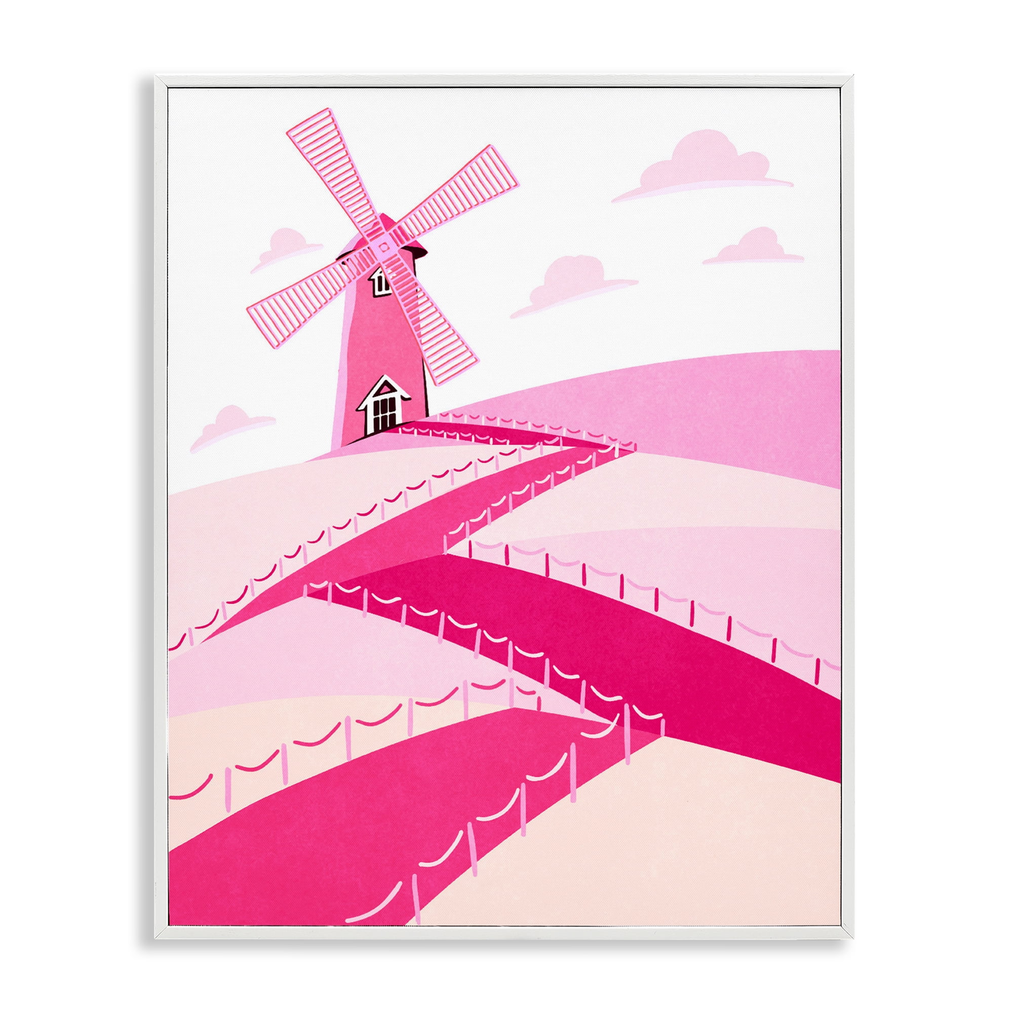Pink Hills and Windmill White Framed Giclee Art, design by Ziwei Li
