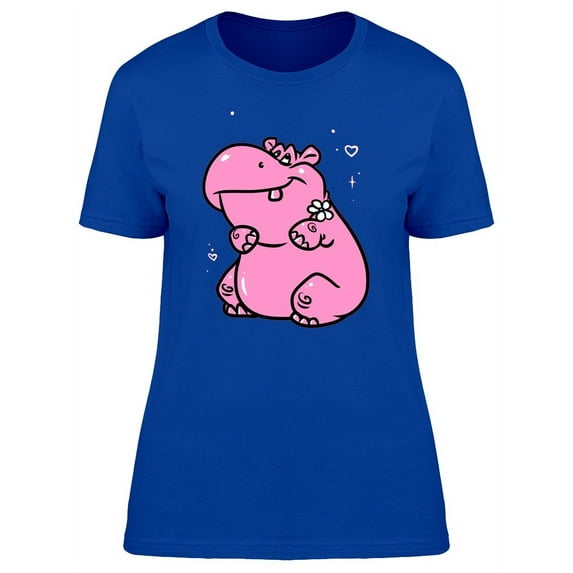 Pink Hippo With A Flower T-Shirt Women -Image by Shutterstock, Female Large
