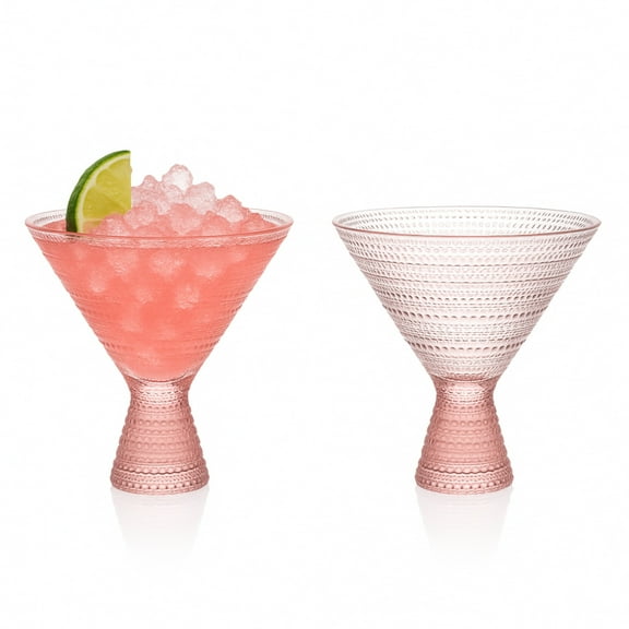 Pink Hobnail Martini Glasses - Embossed Martini Glasses - 9oz