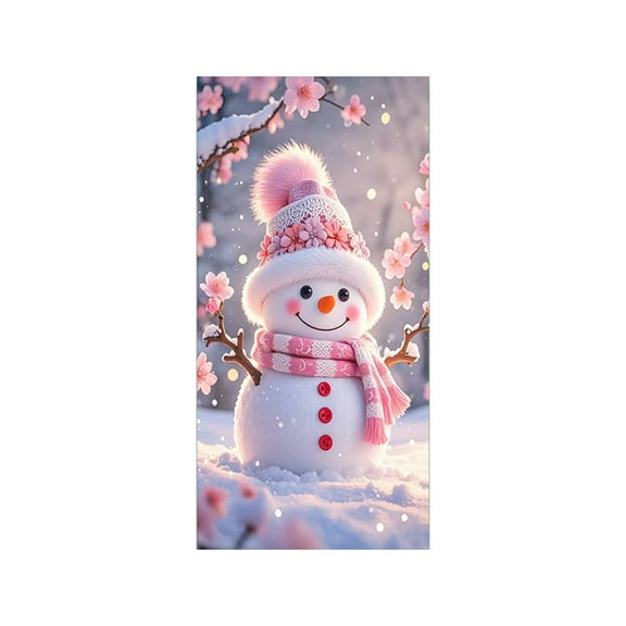 Pink Holiday Door Hanging Cover With Christmas Design 73X35In For Wall Decor Nylon Spandex Backdrop