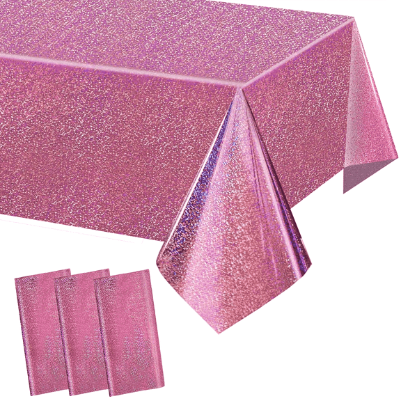 Pink Holographic Foil Tablecloths - 3 Pack 54x108 Inch | Disposable Plastic Party Table Covers for Birthday,Wedding,Christmas Decorations | Holiday Party Supplies,Laser Shine Event Decor