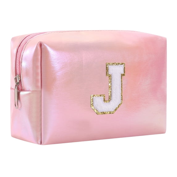 Pink Holographic Letter Makeup Bag Personalized Initial Cosmetic Pouch Waterproof Travel Organizer (Size/Style as Pictured)
