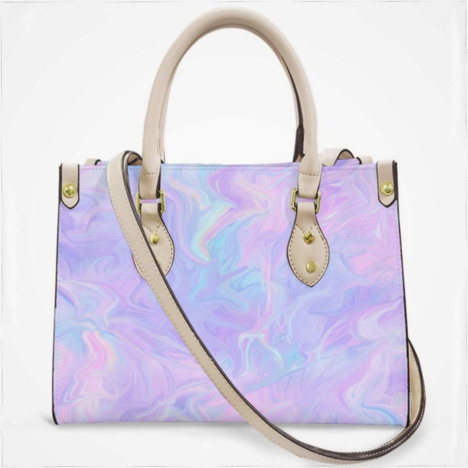 Pink Holographic Pastel Color Cross Body Bags For Women Small Leather Female Handbags Fashion Top-Handle Totes
