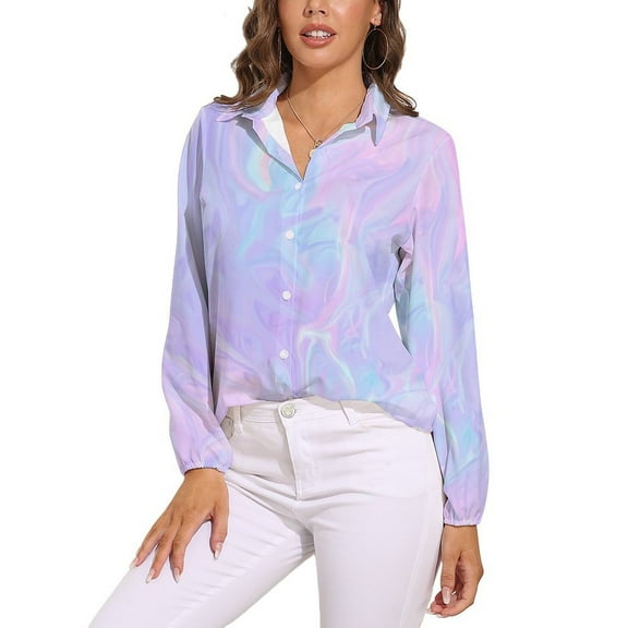 Pink Holographic Pastel Color Long Sleeve Blouse Woman Streetwear Casual Shirts Summer Oversize Woman Streetwear Clothing Birthday Present