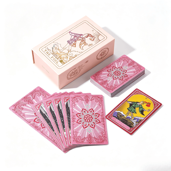 Pink Holographic Rider-Waite Card Set,78 Waterproof PVC Cards+Guidebook&Hard Gift Box,Shiny Foil Deck for Adults,Meditation Self-Reflection Holiday Hobby Gift