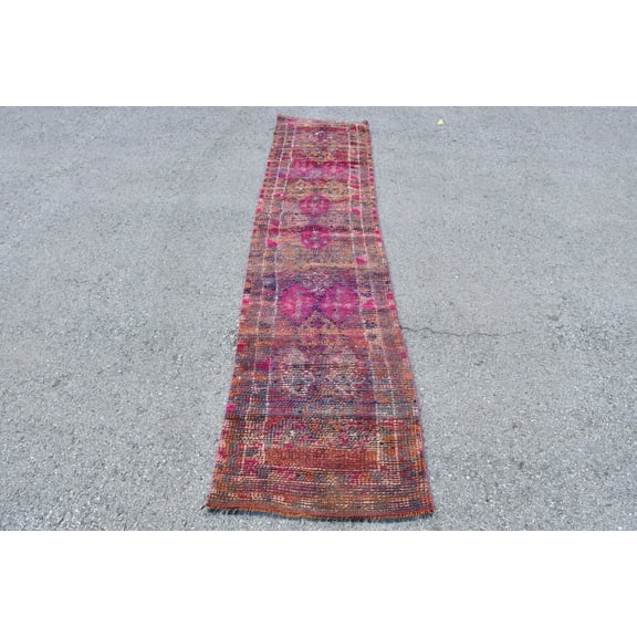 Pink Home Decor Rug, Herki Rug, Turkish Rug, Vintage Rug, Rugs For Kitchen, Antique Rug, 2.3x10.7 ft Area Rugs, , Handmade Floor Rugs