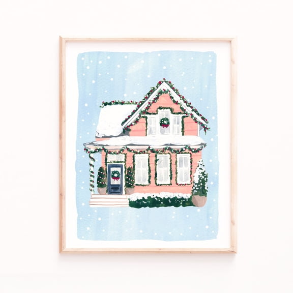 Pink Home Wall Art Snowy Winter Mantle Art