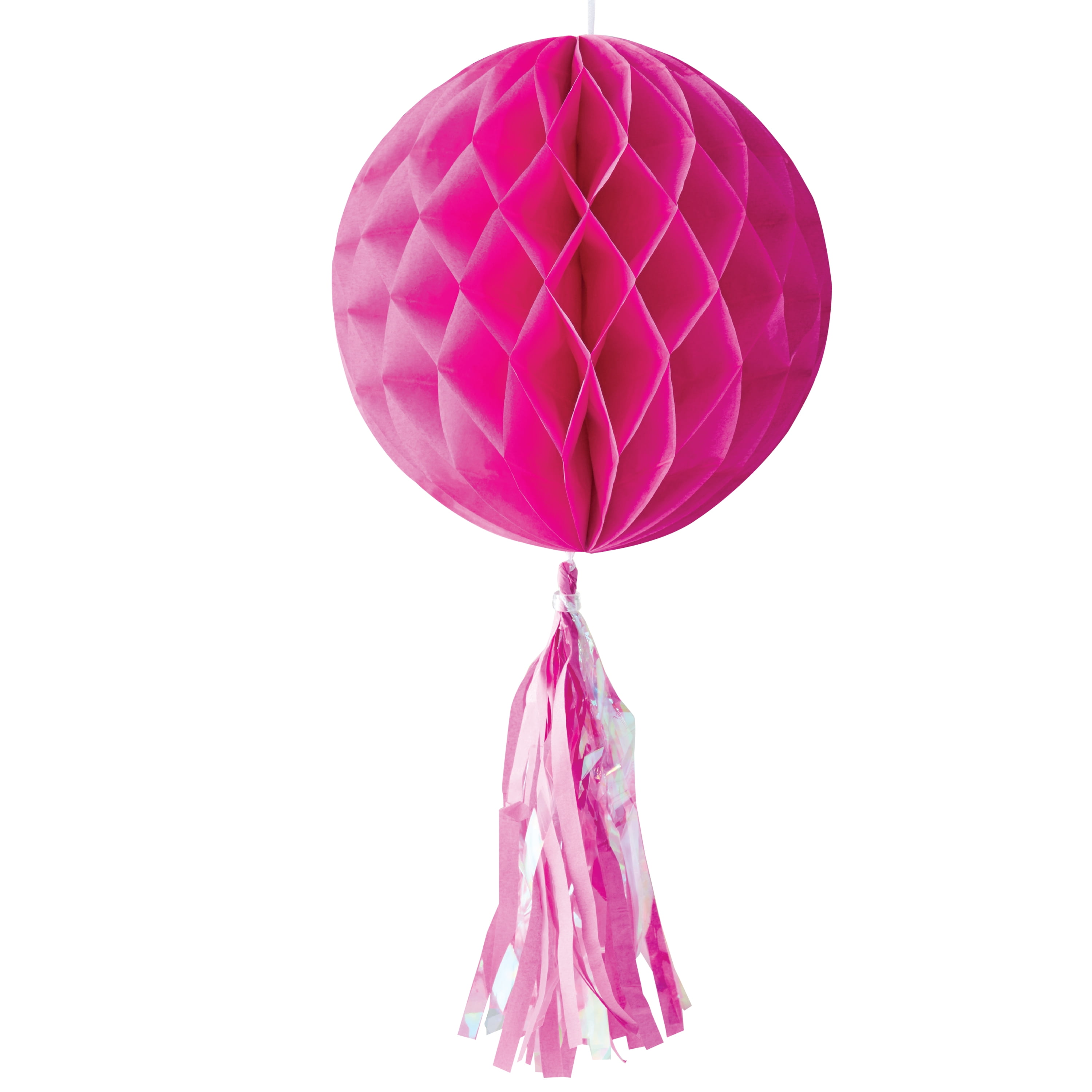 Pink Honeycomb Ball Hanging Decoration with Fringe Tassel  10" x 9" by Way to Celebrate