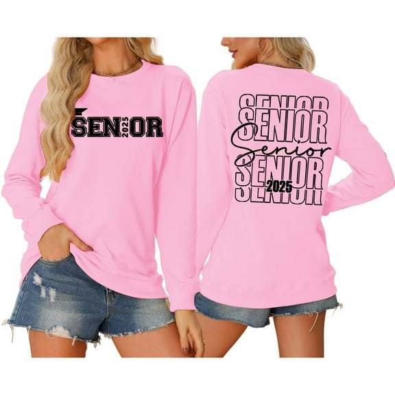 Pink Hoodies for Women Senior 2025 Sweatshirt Women Class Of 2025 Long Sleeve Pullover Casual Crewneck Tops Graduation 2025 Shirt Fall Tops for Women 2025