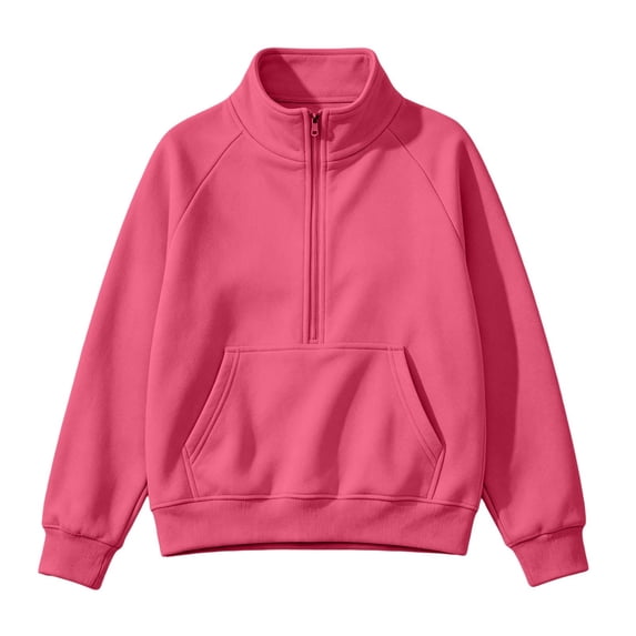 Pink Hoodies for Women Cropped Stand Collar Half Zip Fleece Sweatshirt Sleeve Loose Pullover Jacket for Autumn Winter Casual Long Sleeve Top