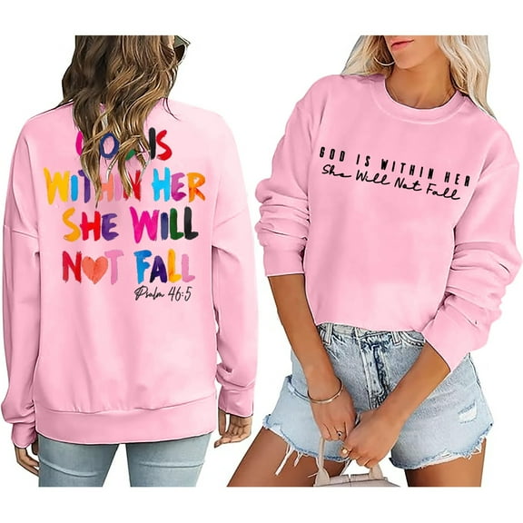 Pink Hoodies for Women Sweatshirt Women Verse Pullover God Is Within Her Long Sleeve Inspirational Blouse Top Fall Tops for Women 2025