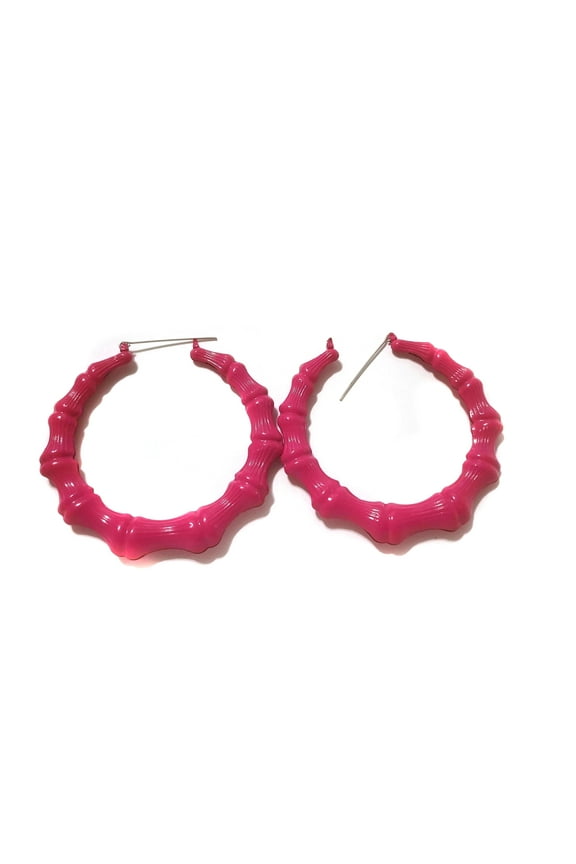 Pink Hoop Earrings Bamboo Hoops Style 2.5 inch