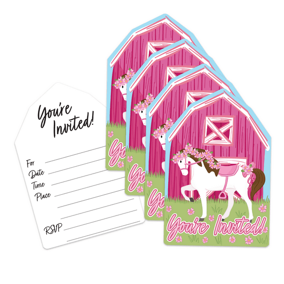 Pink Horse Birthday Party Invitations & Envelopes Value Pack (20 Count)