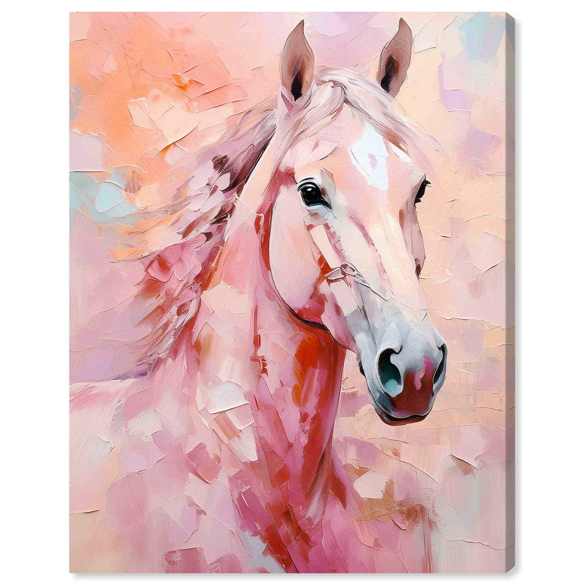 Large Pink and Peach Abstract Horse Canvas Wall Art