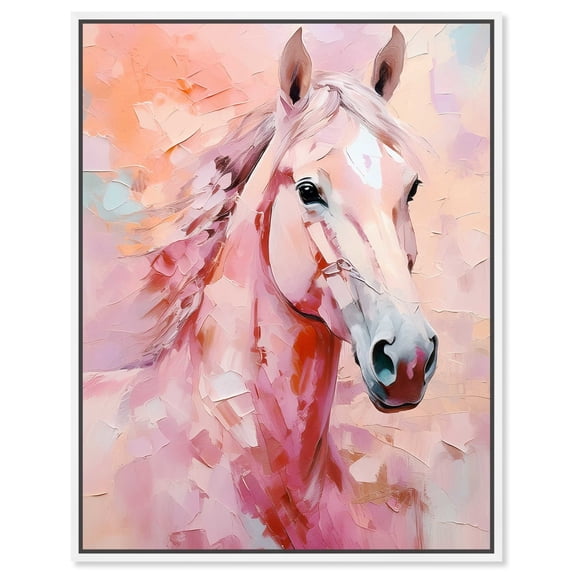 Pink Horse Canvas Peach Boho Wall Art by Art Remedy, White Frame, 36" x 45"