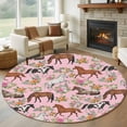 thumbnail image 1 of Pink Horse Round Area Rug 8Ft Washable Large Circle Rugs for Living Room Dorm, Rustic Spring Floral Summer Botanical Non-Slip Carpet Floor Mats Indoor Outdoor Carpet Runner Aesthetic Home Decor, 1 of 8