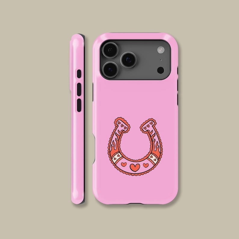 Pink Horseshoe Tough Phone Case, Western Aesthetic Dual Layer Shock ...