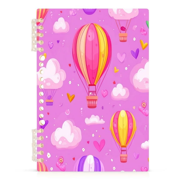 Pink Hot Air Balloon A5 8.3x5.7in PP Notebook, Adjustable Rings, 60 Sheets, Diary or Journey Note