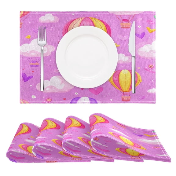 Pink Hot Air Balloon Reversible Placemat Non Slip Coffee Mat 18x12 Inch for Dining, Kitchen, Coffee