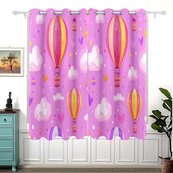 Pink Hot Air Balloon Thermal Blackout Curtains 63x55 Inch 2 Panels Grommet Window Drapes for Bedroom Living Room