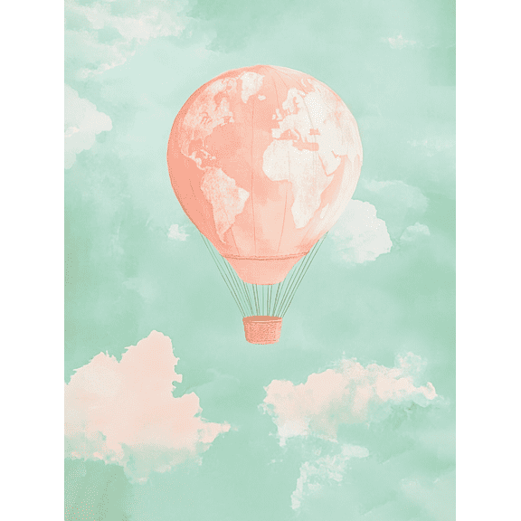 Pink Hot Air Balloon World Map Canvas Art PrintPerfect for Living Room Bedroom Office Nursery and Bathroom Decor