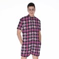 thumbnail image 1 of Pink Houndstooth Pattern Short Sleeve Men'S Rompers Casual Summer Jumpsuits Outfit, 1 of 4