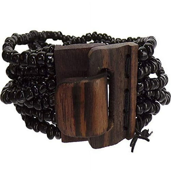 Pink House Incredibly Handmade Beaded Woven Bracelets from India and Indonesia (Black Buckle)
