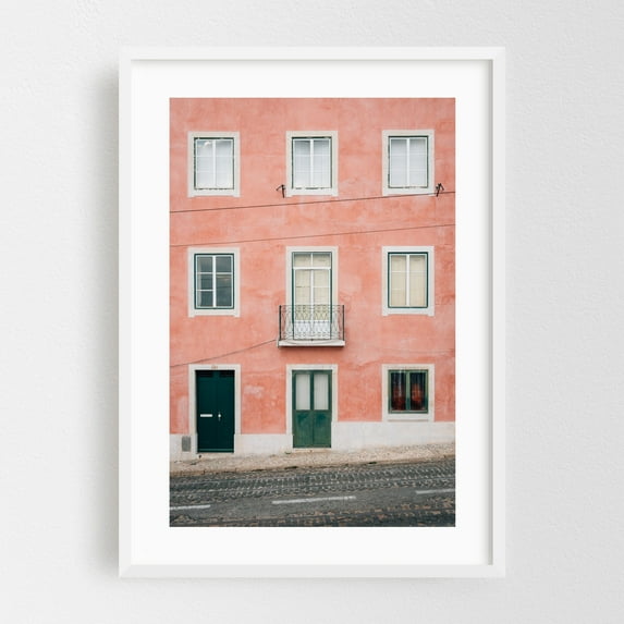 Pink House, Lisbon - Lisbon Portugal Photography White Framed Wall Art Print 12 x 18 inches