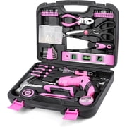 Pink Household Tool Set with 3.6V USB Electric Screwdriver, 136 PCS Home Tool Kit with Cordless Lithium-ion Drill Driver, Hand Tool Kits for Women