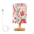thumbnail image 1 of Pink Houses Flowers Table Lamp USB Bedside Desk Nightstand Lamp Printed Gifts Small Lamp Wood Base for Bedroom Living Room Kids Room College Dorm, 1 of 7