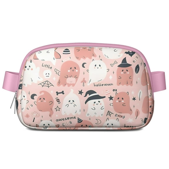Pink Hued Cute Halloween Ghosts Pattern Cute Fanny Packs for Women,Travel Waterproof Crossbody Fanny Bags Waist Purse for Women Anti Theft Adjustable Strap for Running Travel Cycling
