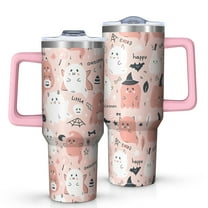 Pink Hued Cute Halloween Ghosts Pattern Tumbler with Handle and Lid,40oz Double Wall Vacuum Insulated Tumbler,Cups Gift for Women and Men