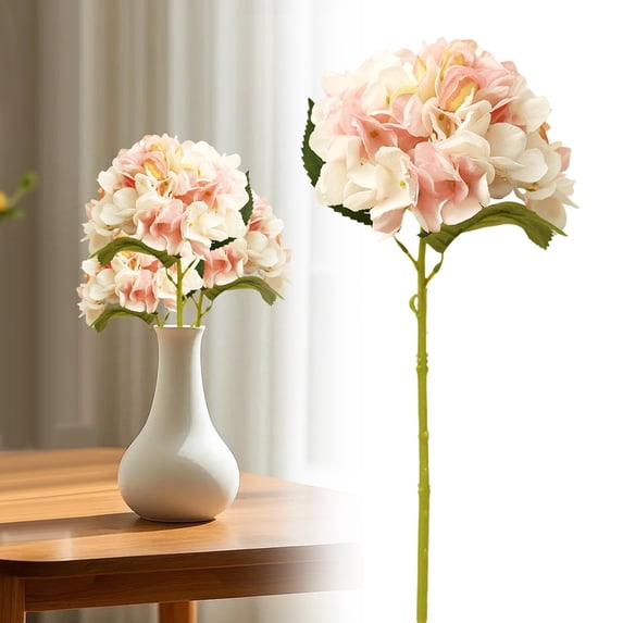 Pink Hydrangea Artificial Flowers Faux Flowers for Vase Single Stem Fake Flowers with Leaves Bouquets Arrangement for Home Dining Table Centerpieces Wedding Birthday Party Decoration