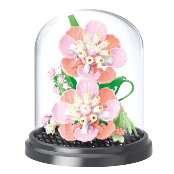 Pink Hydrangea Flower Building Set with Display Dome, Artificial Flowers DIY Model, Home Decor for Bedroom