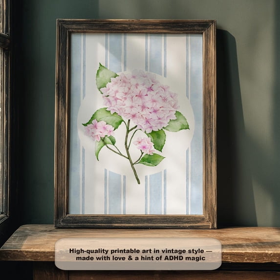 Pink Hydrangea Print Cottagecore Floral Wall Art V2, Unframed Canvas 16x20in