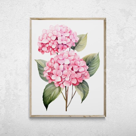 Pink Hydrangea Print, Floral Wall Art, Unframed Paper Poster 8x10in