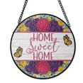 thumbnail image 1 of Pink Hydrangea Ranunculus Suncatcher Stained Glass Style UV Printed Glass Home Sweet Home Round, 1 of 8