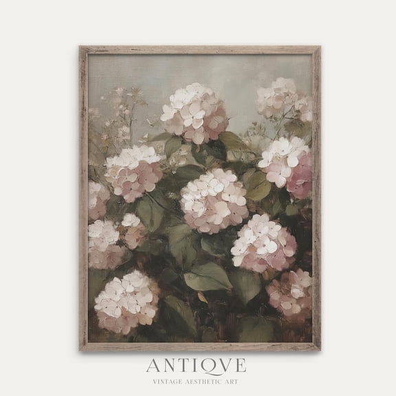 Pink Hydrangeas, Muted Colors Wall Art, Spring Floral,2784 _V Home Decor, 24x36 UNFRAMED