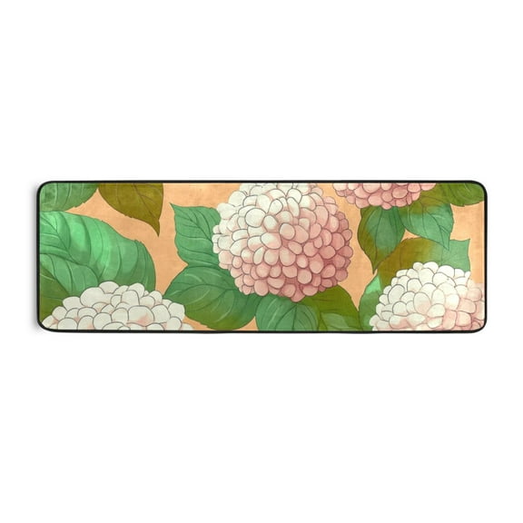 Pink Hydrangeas on Orange Runner Rug for Hallways Kitchen Non Slip 2'x 6' Washable Hall Carpet for Bedroom Entryway Laundry Room
