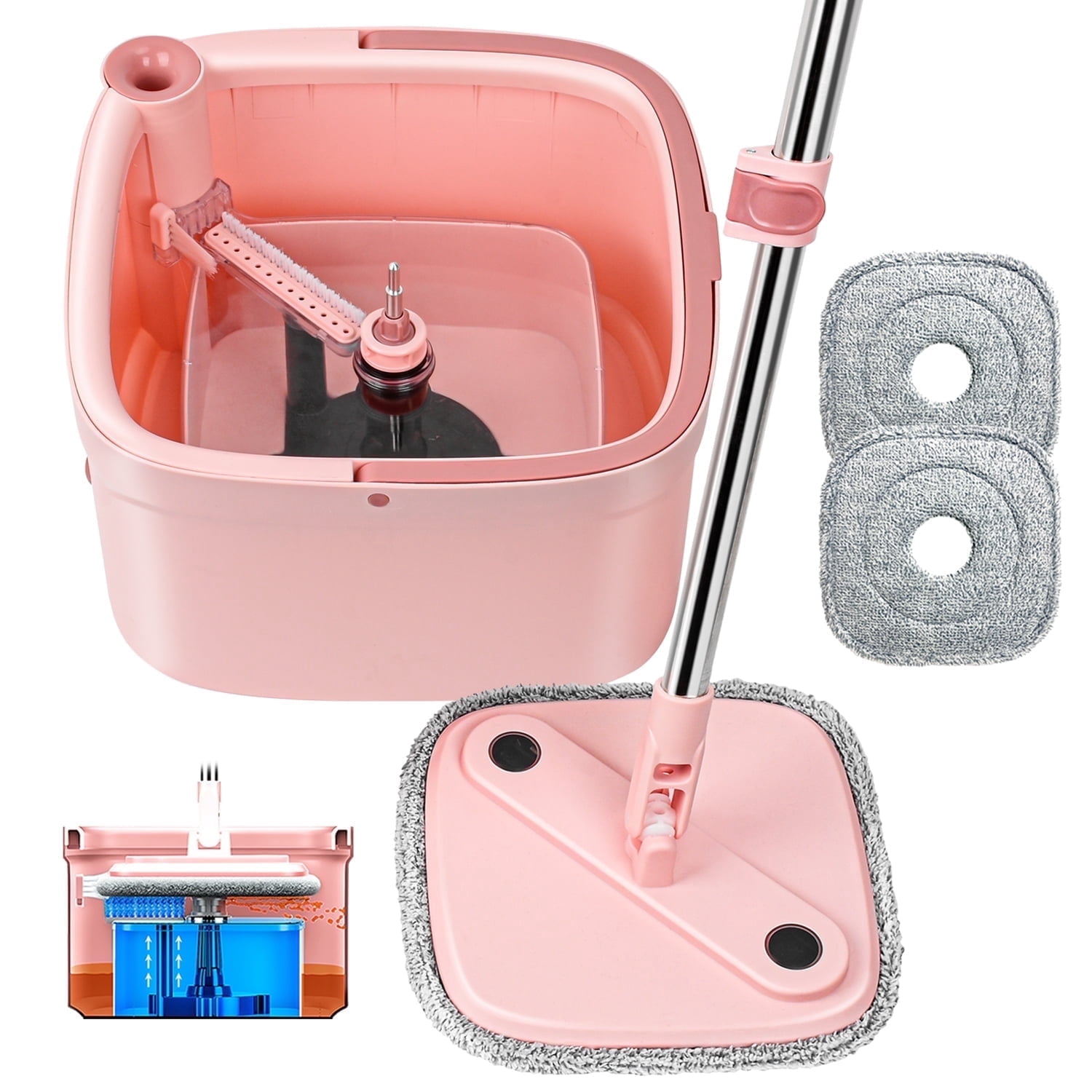 Free Shipping! INWEJIA Pink 2PC Spin Mop and Bucket Set with Telescopic ...