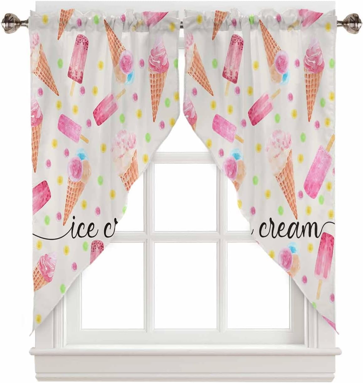 Pink Ice Cream Swag Valances for Windows Kitchen Window Curtains Over