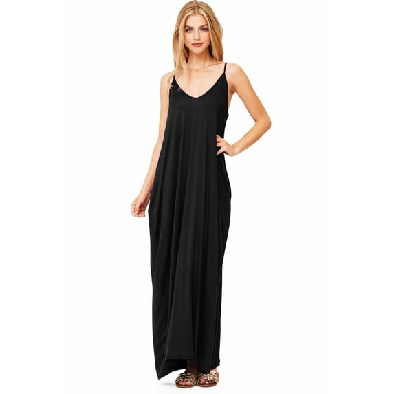 Pink Ice Women's Casual Cocoon Pocket Maxi Dress USA (Black, Large)
