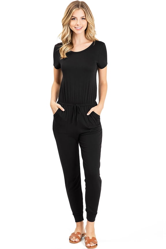 Pink Ice Women's Juniors Stretchy Short Sleeve Slim Fit Jumpsuit USA Made (Black, S)