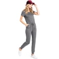 thumbnail image 1 of Pink Ice Women's Juniors Stretchy Short Sleeve Slim Fit Jumpsuit USA Made (Charcoal Grey, M), 1 of 4