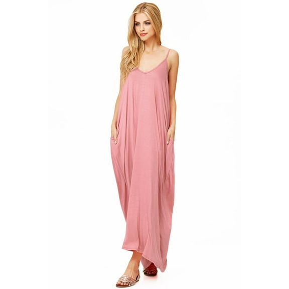 Pink Ice Women's Trendy Harem Cut Maxi Dress w Pockets (L, Mauve)