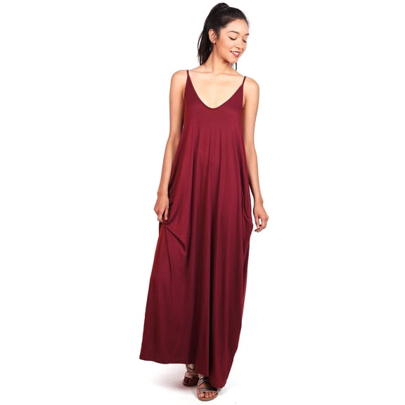 Pink Ice Women's Trendy Harem Cut Maxi Dress w Pockets (L, Wine)