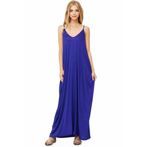 Pink Ice Women's Trendy Harem Cut Maxi Dress w Pockets (M, Royal Blue)