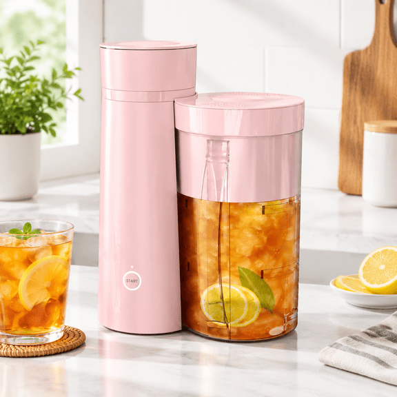 Pink Iced Tea Maker and Coffee Brewing System with 2-Quart Pitcher for Beverages